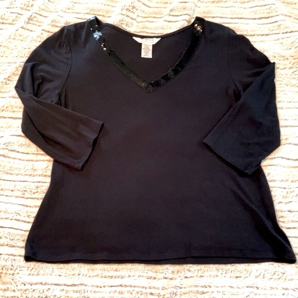 George Black Sequined V-Neck Women’s Size Large